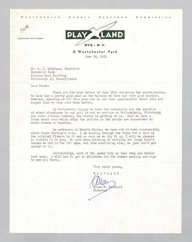 Reply from Playland to Kennywood