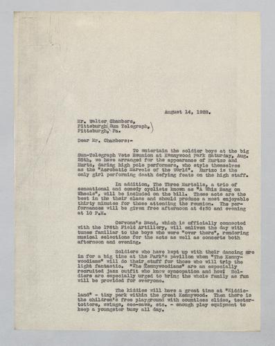 Letter from Kennywood to Sun Telegraph