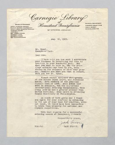 Letter from Carnegie Library to Kennywood