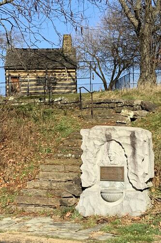 Catahecassa Fountain and the Neill Log House  