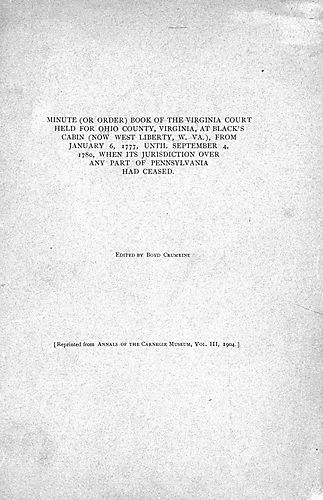 Minute (or Order) book of the Virginia Court held for Ohio County, Virginia