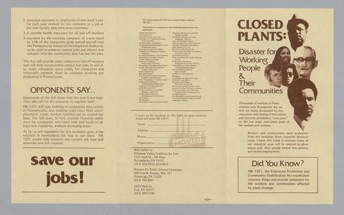 "Closed Plants: Diaster for Working People and Their Communities" Pamphlet