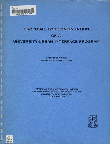 University-Urban Interface Program: Proposal for continuation of a University-Urban Interface Program, ("University-Urban Interface Program: Proposal for continuation of a University-Urban Interface Program" online pending)