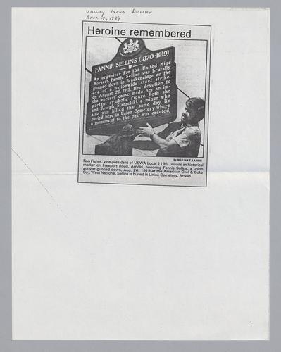 Fannie Sellins Newspaper Clippings