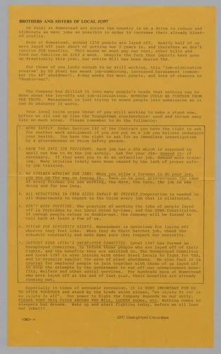 "Brothers and Sisters of Local #1397" Flyer