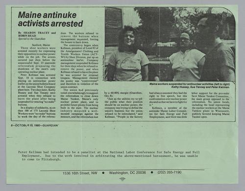 "Maine Antinuke Activists Arrested" Article