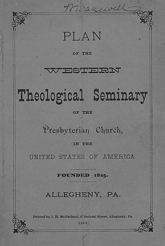 Plan of the Western Theological Seminary of the Presbyterian Church in the United States of America