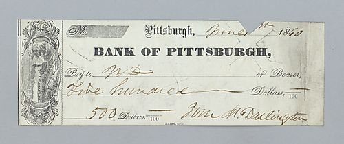 Check written to cash, William M. Darlington