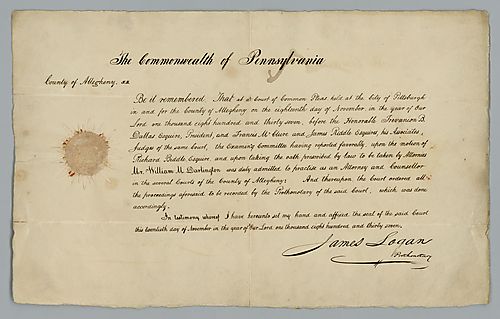 William Darlington, Certificate of Acceptance into the Bar