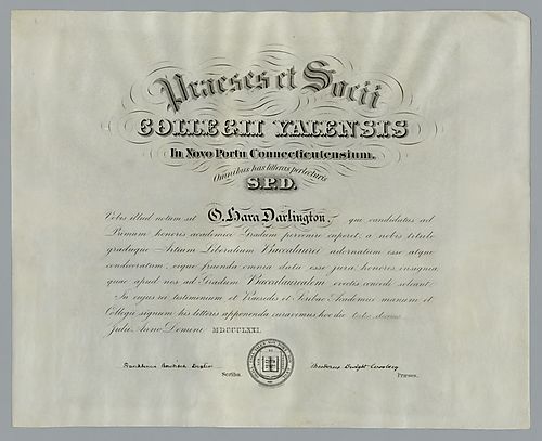 O'Hara Darlington, Yale Diploma