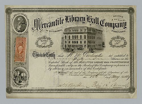 Mercantile Library Hall Company Certificate for William Darlington