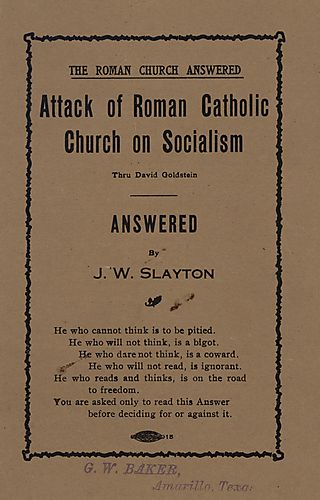 "The Roman Catholic Church Answered: Attack of Roman Catholic Church on Socialism" Pamphlet
