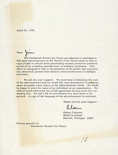 Women for Peace Letter