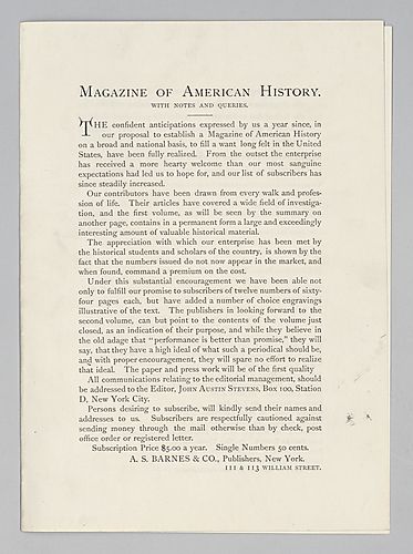 American History Magazine subscriptions and letter from Joseph Sabin