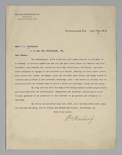 William Roseburg to Mary Carson O'Hara Darlington