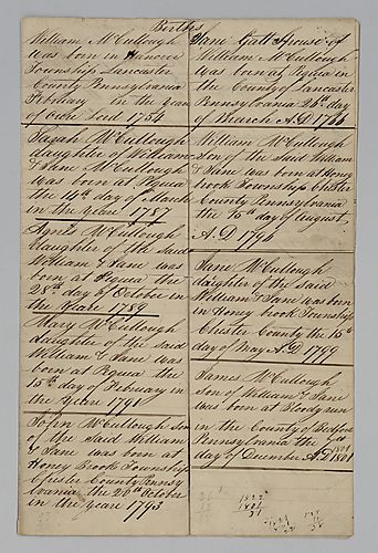 Birth and Death Date Listings for the McCulloughs