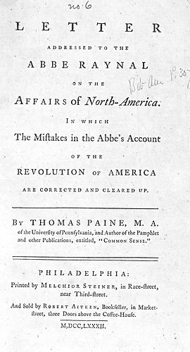 Letter addressed to the abbé Raynal, on the affairs of North-America