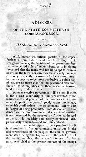 Address of the State Committee of Correspondence, to the citizens of Pennsylvania