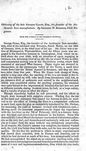 Obituary of the late George Crane