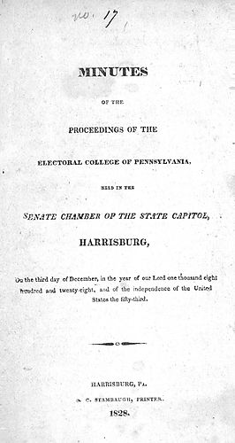 Minutes of the College of Electors of the State of Pennsylvania