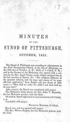 Records of the Synod of Pittsburgh from its first organization in 1802, to October 1832, inclusive