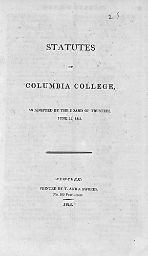 Statutes of Columbia College, as adopted by the Board of Trustees, June 13, 1811
