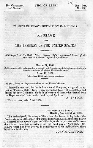 T. Butler King's report on California