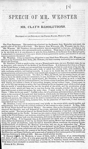 Speech of Hon. Daniel Webster, on Mr. Clay's resolutions