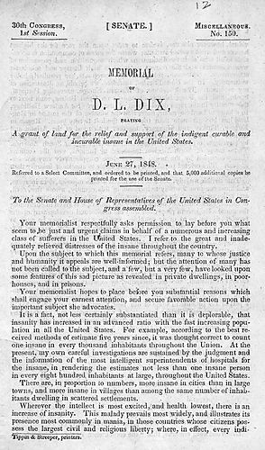 Memorial of D.L. Dix, praying an appropriation of land for the relief of the insane