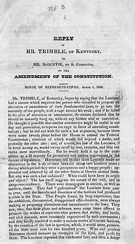 Reply of Mr. Trimble, of Kentucky, to Mr. McDuffie, of S. Carolina, on the amendment of the Constitution