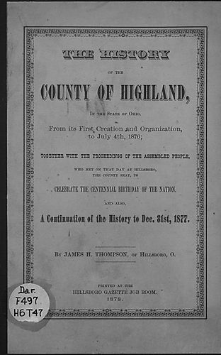 history of the county of Highland, in the state of Ohio