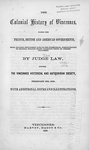 colonial history of Vincennes, under the French, British, and American governments
