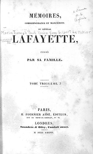 Mémoires, correspondance et manuscrits du général Lafayette