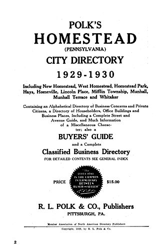 Polk's Homestead (Pennsylvania) city directory
