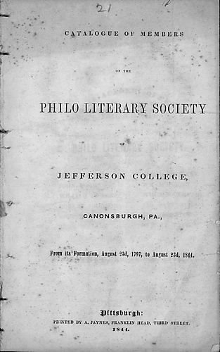 Catalogue of members of the Philo Literary Society of Jefferson College, Canonsburgh, Pa