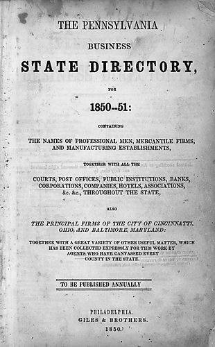 Pennsylvania business state directory for 1850-1851