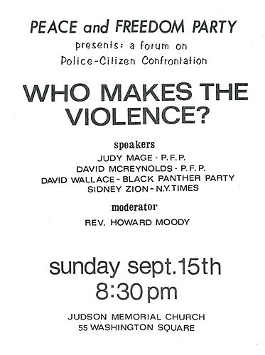 "Who Makes the Violence? a forum on Police-Citizen Confrontation" Flyer