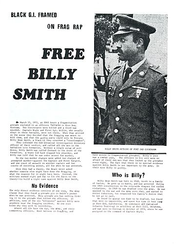 "Black G.I. Framed on Frag Rap FREE BILLY SMITH" Flyer