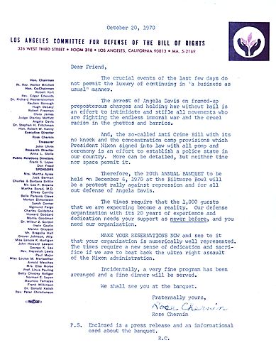 Invitation to 20th Annual Banquet of the Los Angeles Committee for the Defense of the Bill of Rights