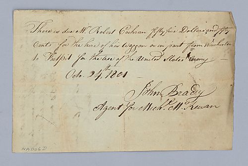 John Brady, agent for Michael McKewan, Notice of money due Robert Cochran