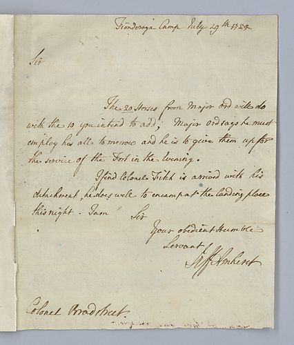 Jeffrey Amherst, 1st Baron Amherst to Colonel Bradstreet