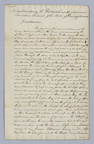William Butler to His Excellency the President and Supreme Executive Council of the State of Pennsylvania