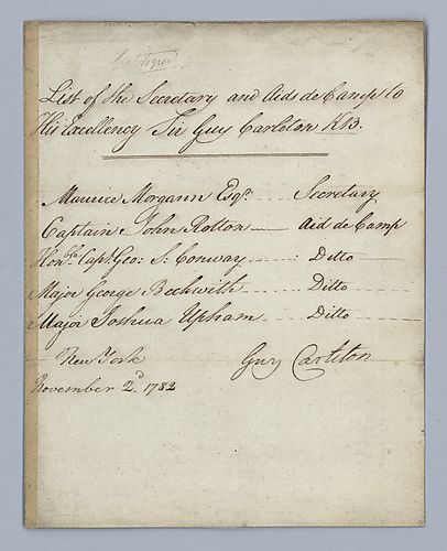 Sir Guy Carleton, List of his secretary and aids de camp