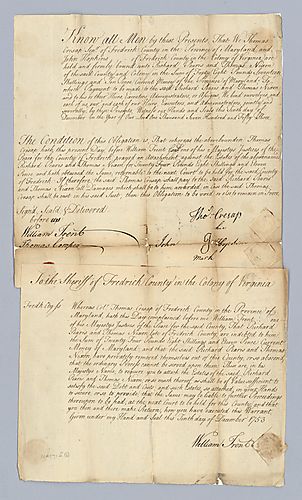 Thomas Cresap, Sr., Declaration and attachment signed by William Trent III