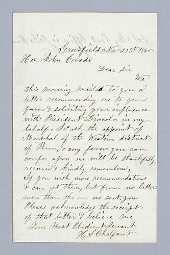 Henry Sweitzer Chalfant to John Covode, November 21, 1860