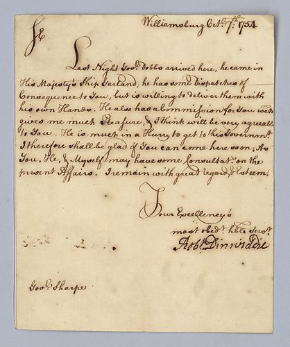 Robert Dinwiddie to Governor Horatio Sharpe