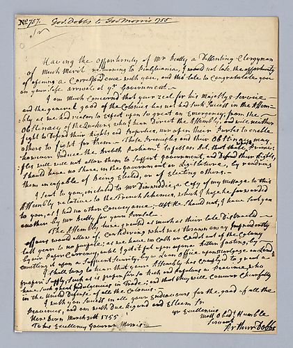 Arthur Dobbs to Governor Robert Hunter Morris