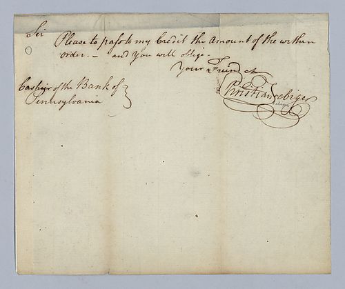 Christian Febiger to Cashier of the Bank of Pennsylvania