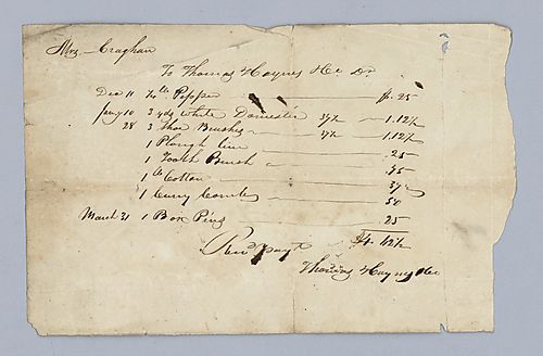 Mrs. Croghan, Account from December 11 to March 31