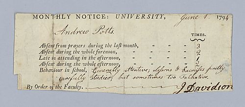J. Davidson, Andrew Potts' monthly university notice